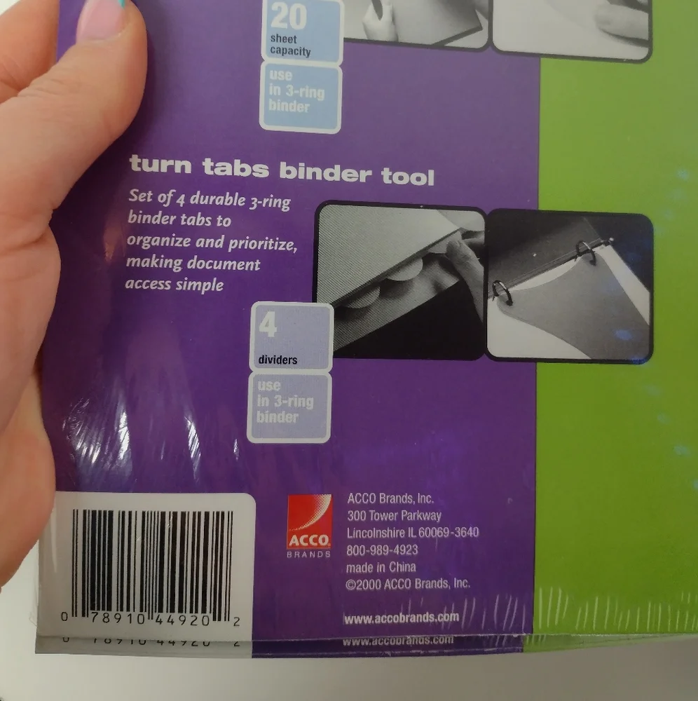 Wilson Jones Turn Tabs Binder Tool 4 Dividers Use in 3 Ring Binder